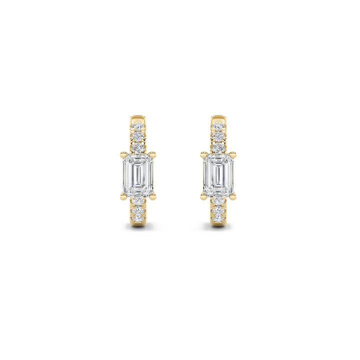 1.5CTW Emerald Shaped Lab Grown Diamond (F/VS) Accented Huggie Earrings in 14K Yellow Gold