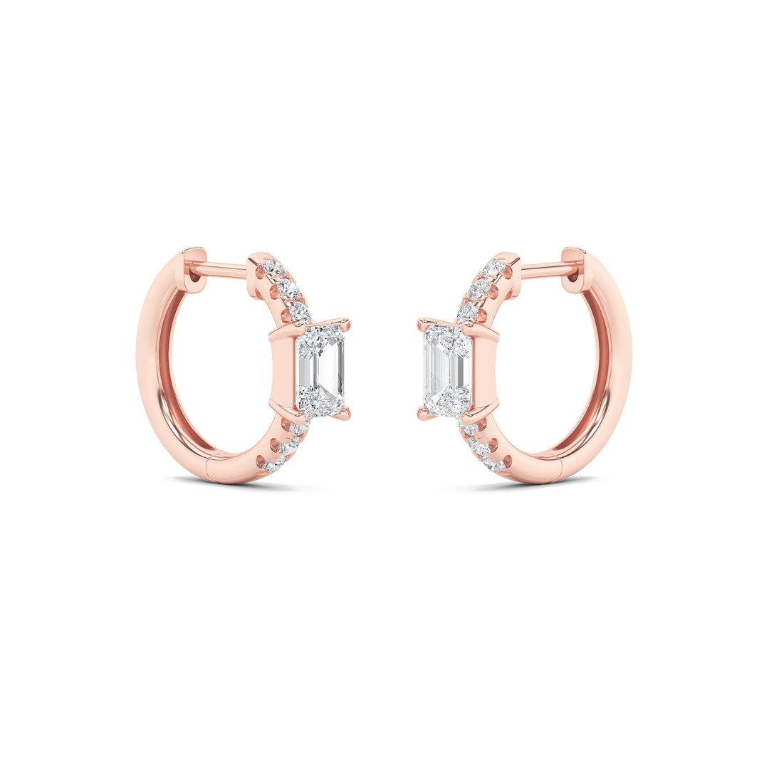 1.5CTW Emerald Shaped Lab Grown Diamond (F/VS) Solitare Accent Huggie Earrings in 14K Gold
