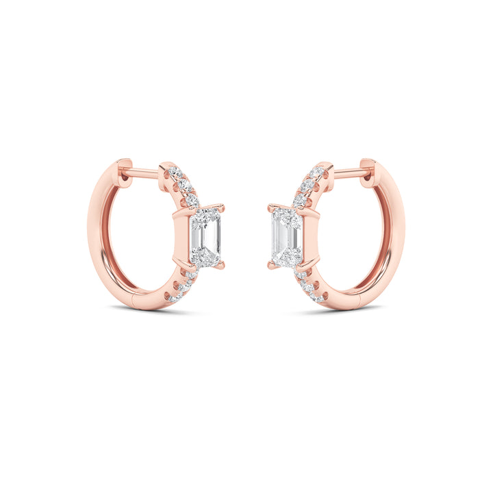 1.5CTW Emerald Shaped Lab Grown Diamond (F/VS) Solitare Accent Huggie Earrings in 14K Gold