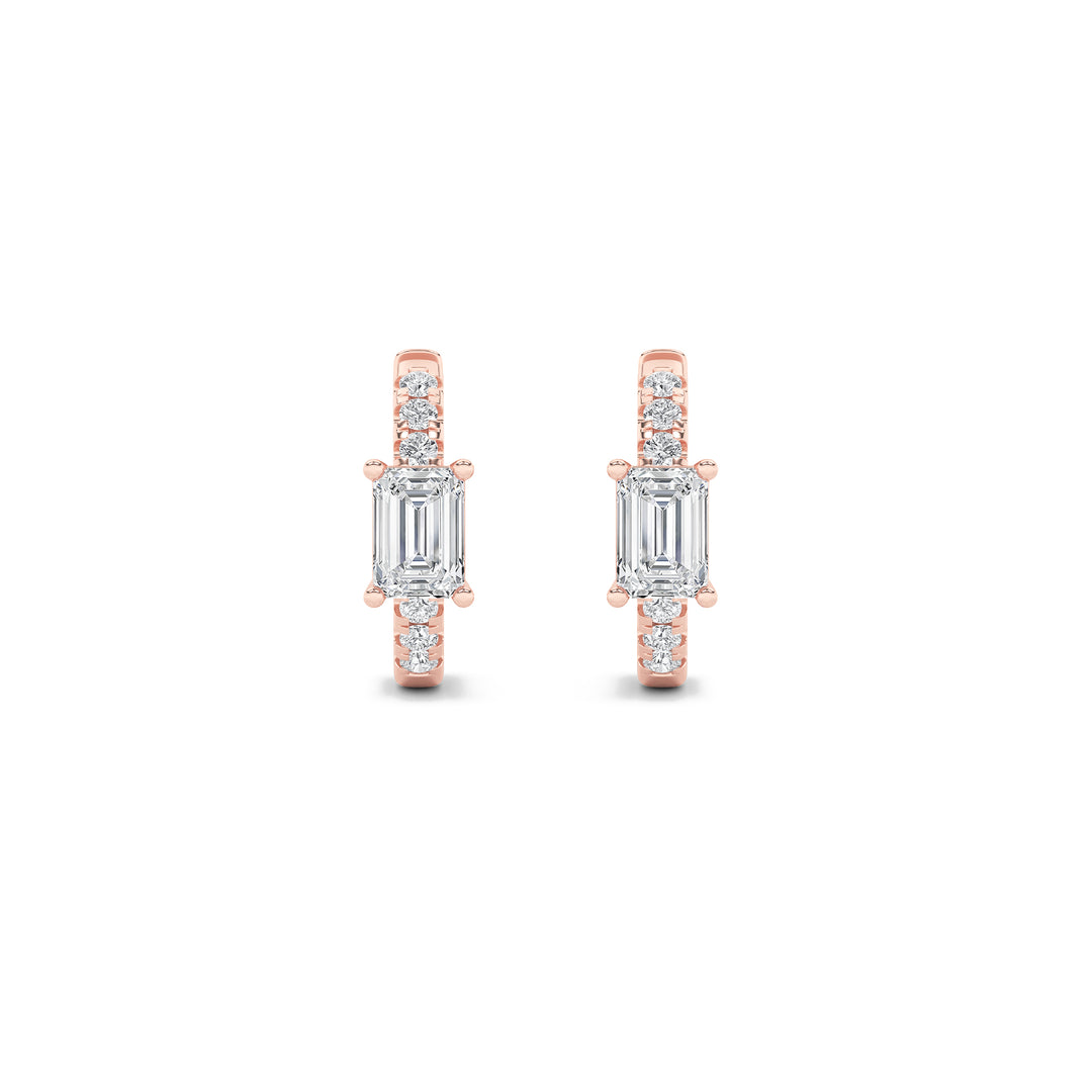 1.5CTW Emerald Shaped Lab Grown Diamond (F/VS) Solitare Accent Huggie Earrings in 14K Gold