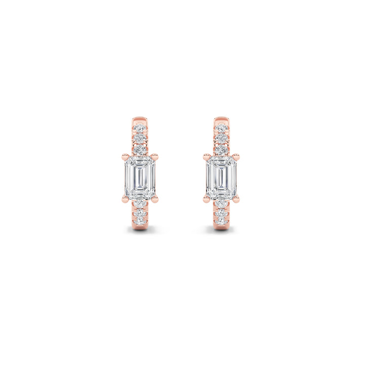 1.5CTW Emerald Shaped Lab Grown Diamond (F/VS) Solitare Accent Huggie Earrings in 14K Gold