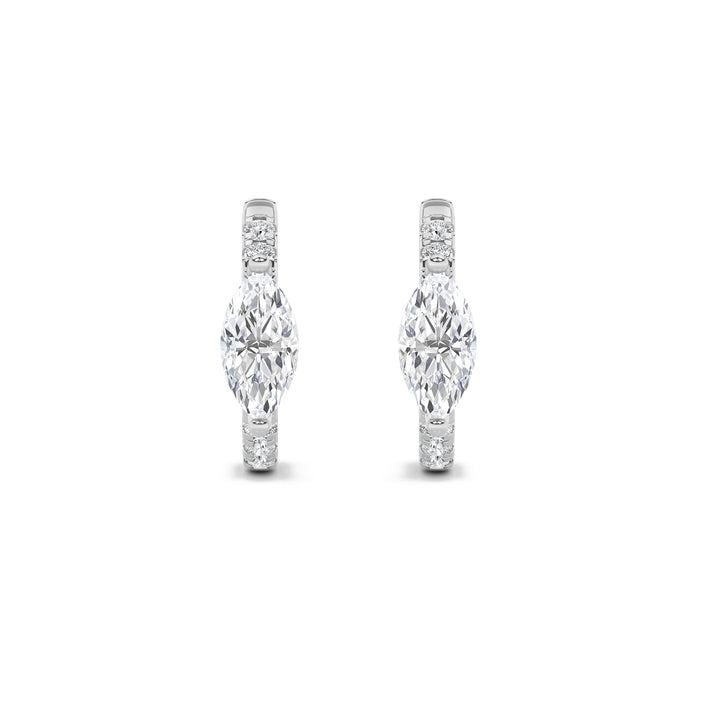 1.5CTW Marquise Shaped Lab Grown Diamond (F/VS) Solitare Accent Huggie Earrings in 10K Gold