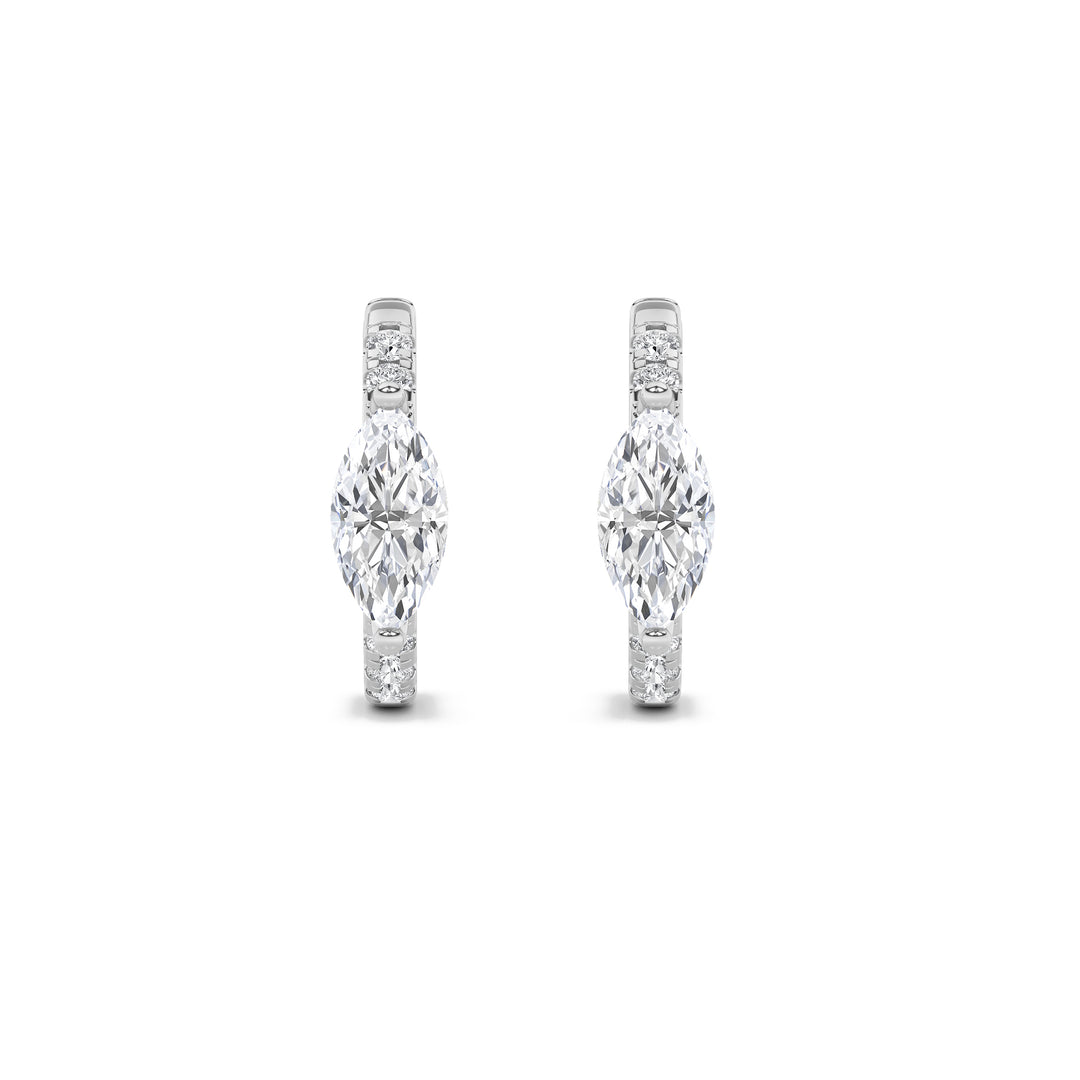 1.5CTW Marquise Shaped Lab Grown Diamond (F/VS) Solitare Accent Huggie Earrings in 14K Gold
