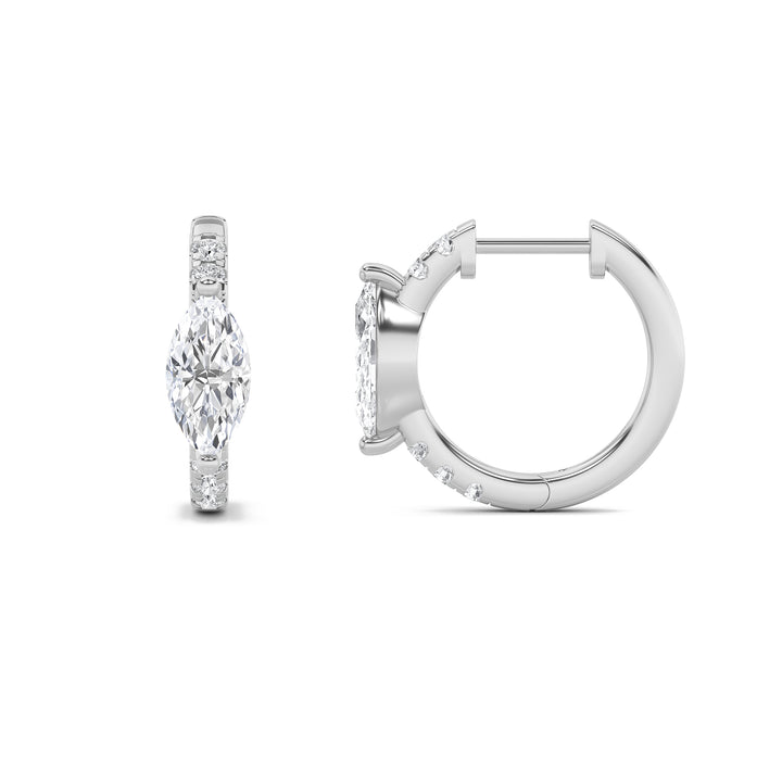 1.5CTW Marquise Shaped Lab Grown Diamond (F/VS) Solitare Accent Huggie Earrings in 14K Gold