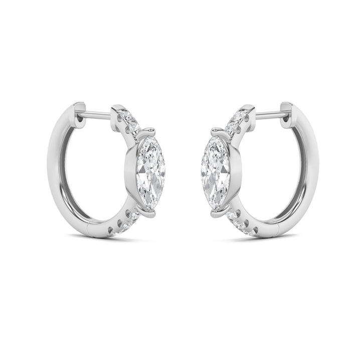 1.5CTW Marquise Shaped Lab Grown Diamond (G/VS) Solitare Accent Huggie Earrings in 14K Gold