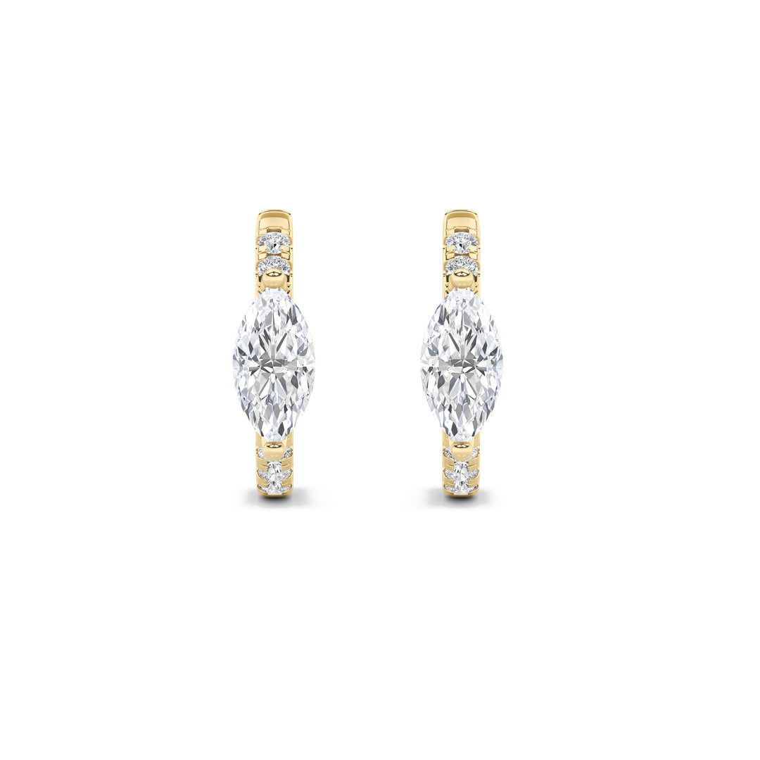 1.5CTW Marquise Shaped Lab Grown Diamond (F/VS) Solitare Accent Huggie Earrings in 14K  Yellow Gold