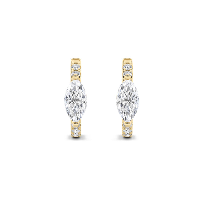 1.5CTW Marquise Shaped Lab Grown Diamond (F/VS) Solitare Accent Huggie Earrings in 14K  Yellow Gold