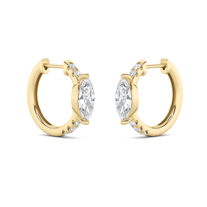 1.5CTW Marquise Shaped Lab Grown Diamond (F/VS) Solitare Accent Huggie Earrings in 14K  Yellow Gold