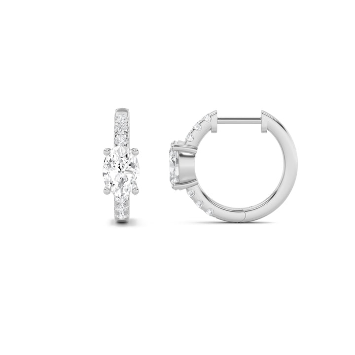 1.5CTW Oval Shaped Lab Grown Diamond (F/VS) Solitare Accent Huggie Earrings in 14K Gold