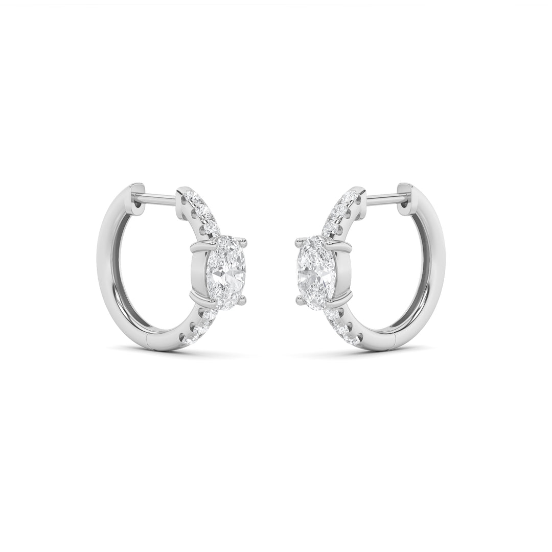 1.5CTW Oval Shaped Lab Grown Diamond (F/VS) Solitare Accent Huggie Earrings in 14K Gold