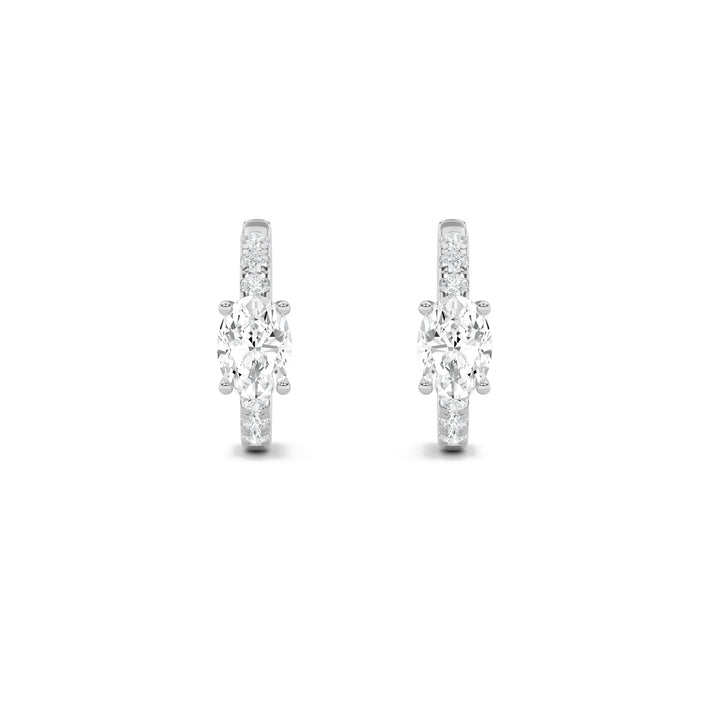 1.5CTW Oval Shaped Lab Grown Diamond (F/VS) Solitare Accent Huggie Earrings in 14K Gold