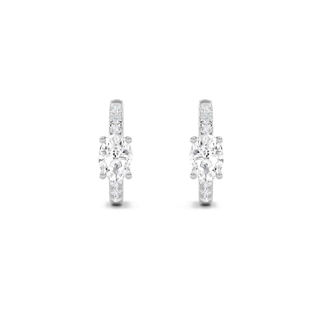 1.5CTW Oval Shaped Lab Grown Diamond (G/VS) Solitare Accent Huggie Earrings in 14K Gold