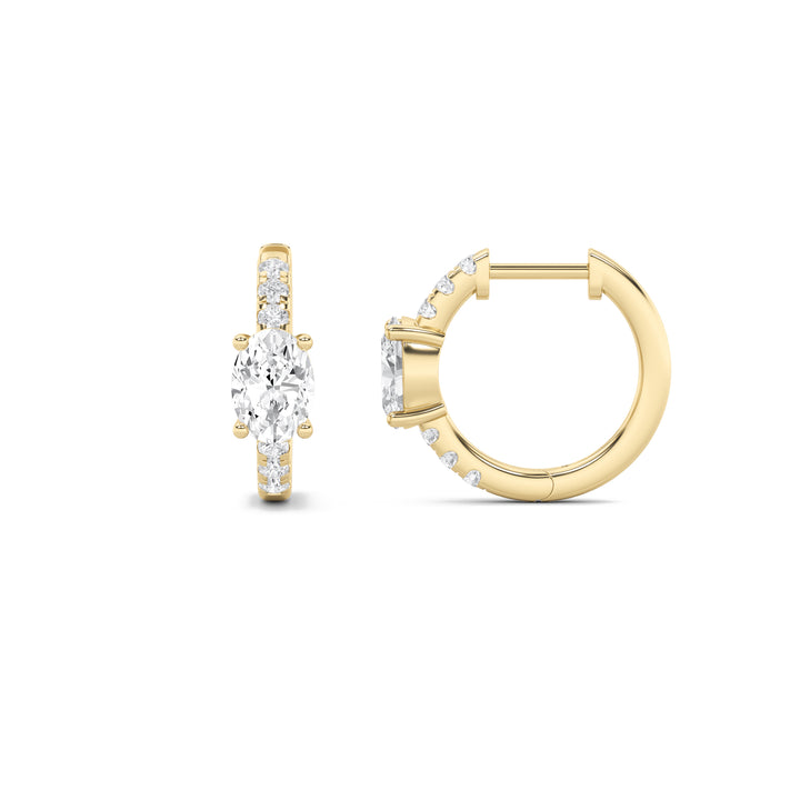 1.5CTW Oval Shaped Lab Grown Diamond (F/VS) Solitare Accent Huggie Earrings in 14K Gold