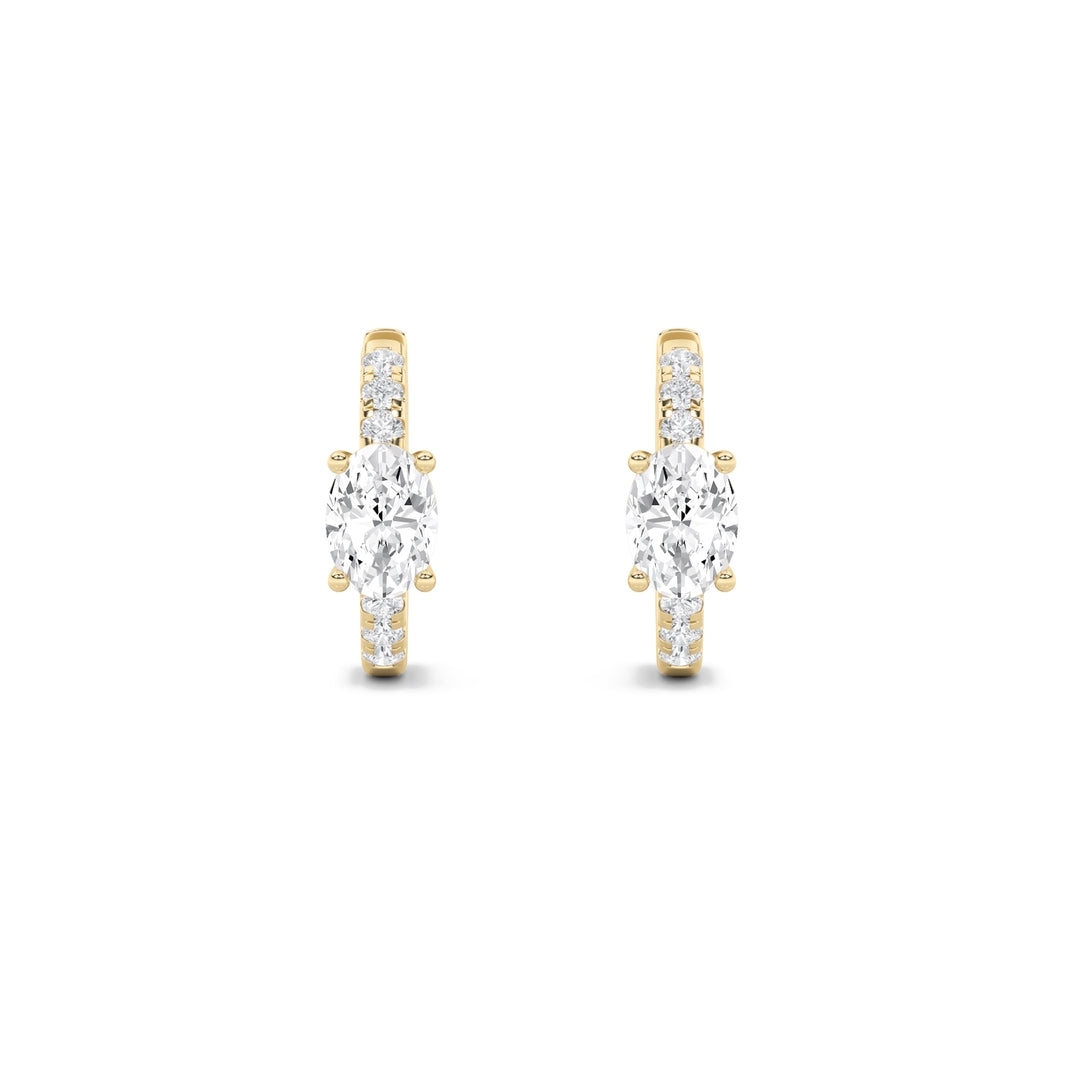 1.5CTW Oval Shaped Lab Grown Diamond (F/VS) Solitare Accent Huggie Earrings in 14K Gold