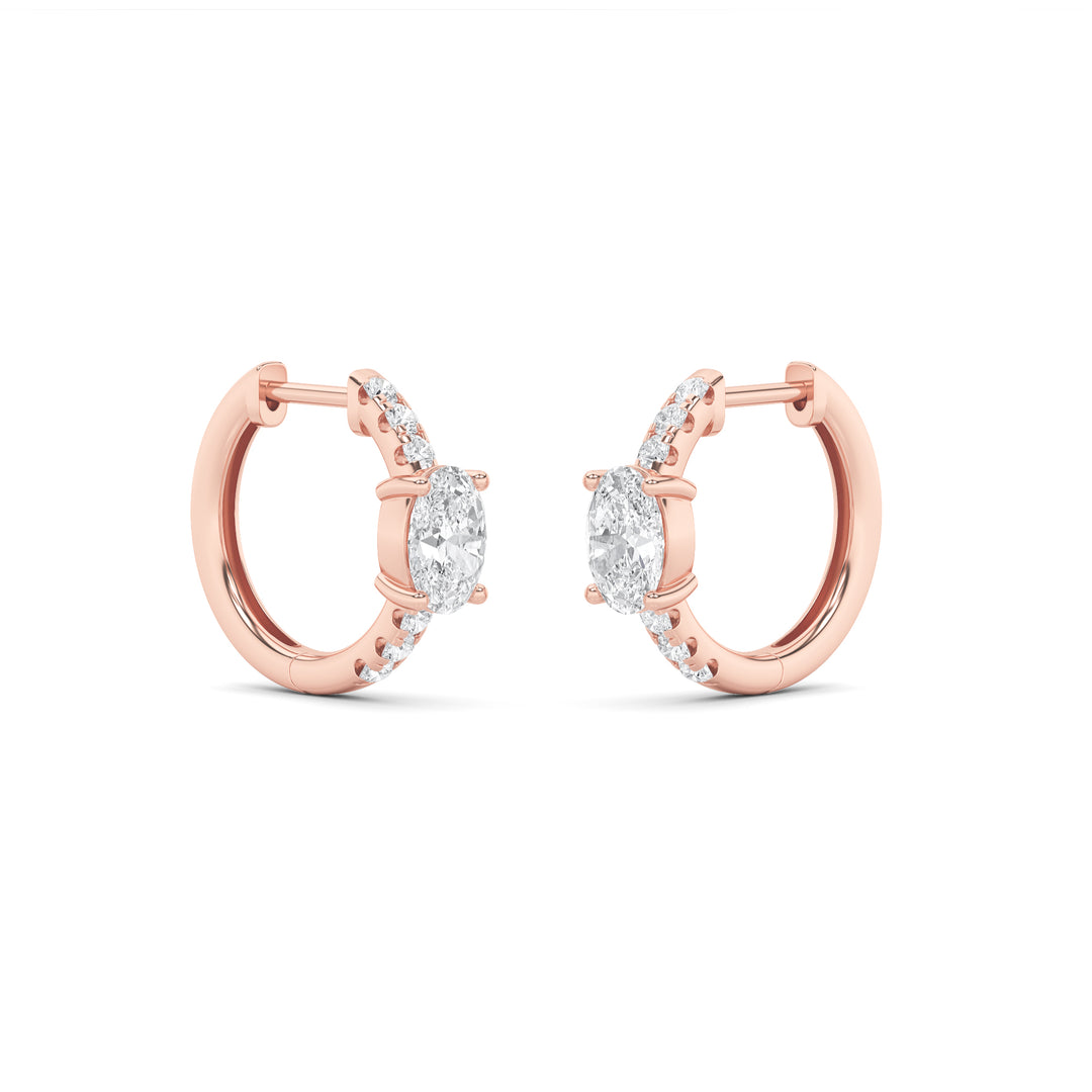 1.5CTW Oval Shaped Lab Grown Diamond (F/VS) Solitare Accent Huggie Earrings in 14K Gold