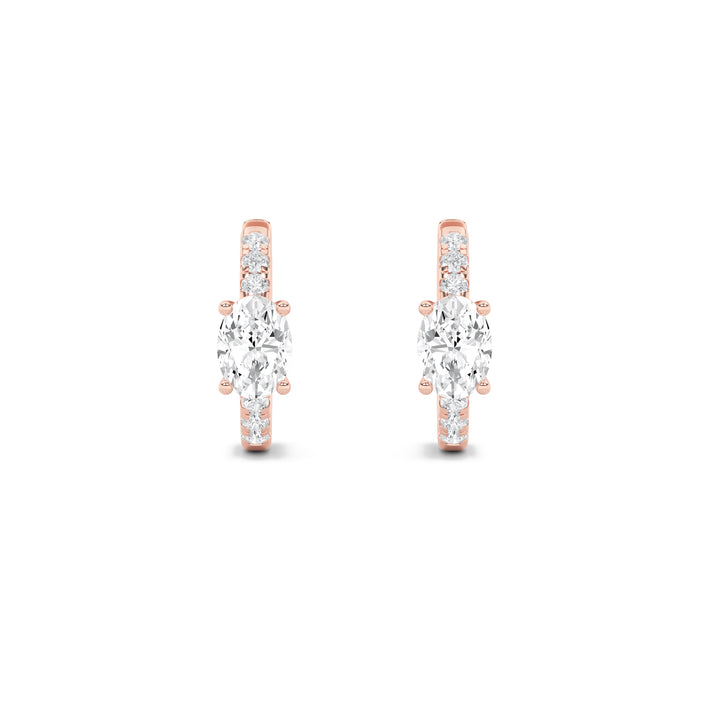 1.5CTW Oval Shaped Lab Grown Diamond (F/VS) Solitare Accent Huggie Earrings in 14K Gold