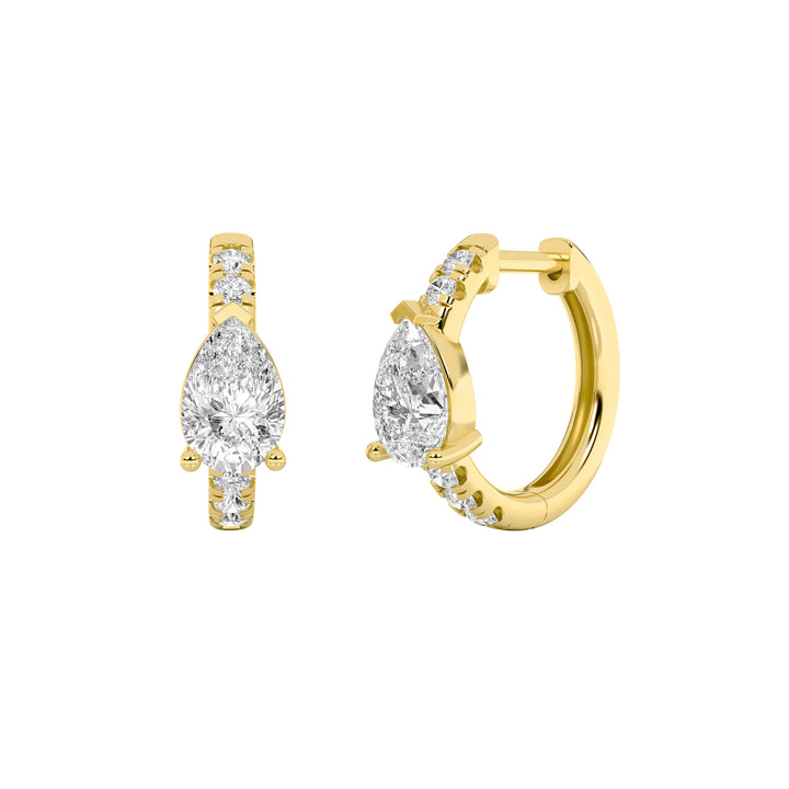 1.5CTW Pear Shaped Lab Grown Diamond (F/VS) Solitare Accent Huggie Earrings in 14K Gold