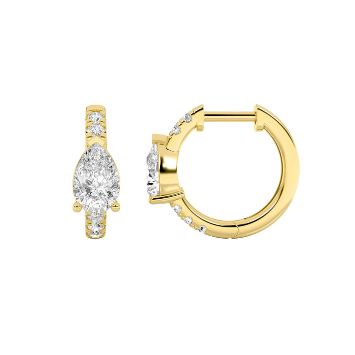1.5CTW Pear Shaped Lab Grown Diamond (G/VS) Solitare Accent Huggie Earrings in 14K Gold