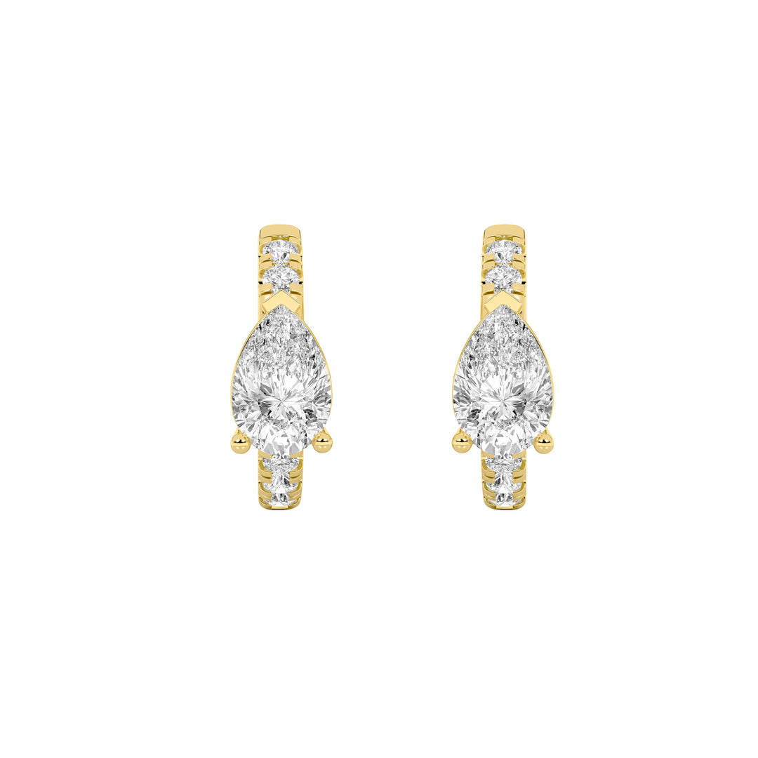 1.5CTW Pear Shaped Lab Grown Diamond (G/VS) Solitare Accent Huggie Earrings in 14K Gold
