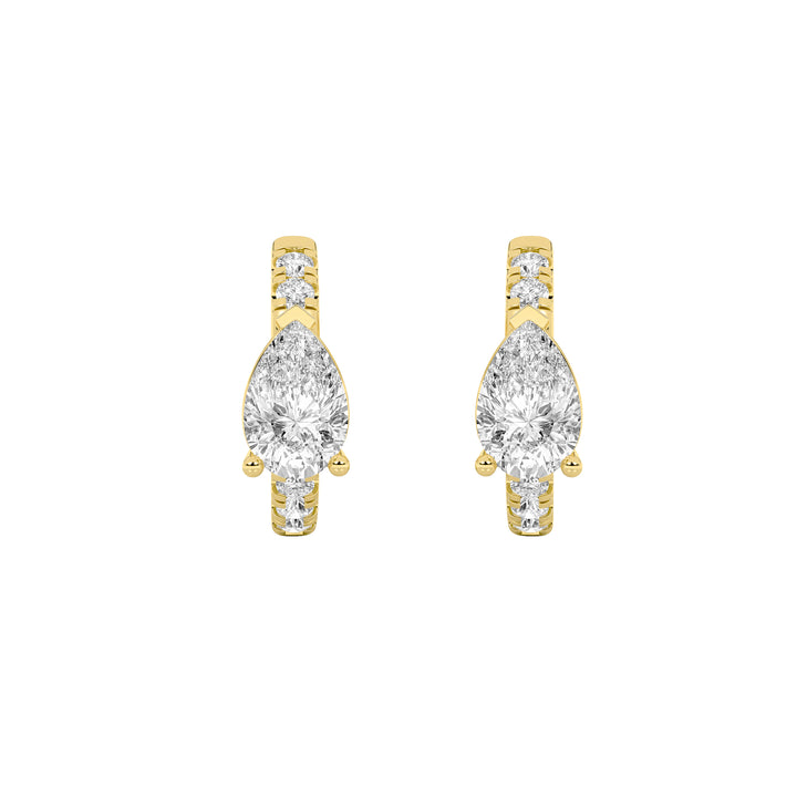 1.5CTW Pear Shaped Lab Grown Diamond (G/VS) Solitare Accent Huggie Earrings in 14K Gold