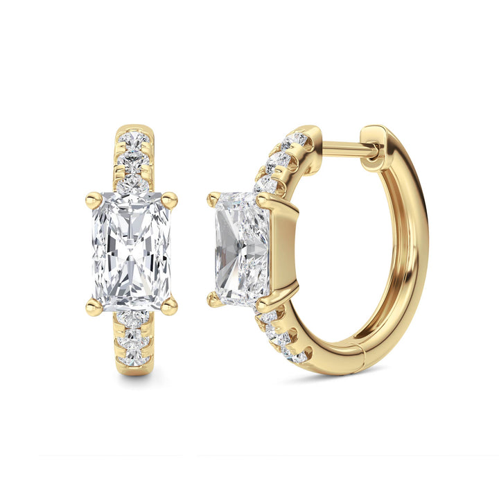 1.5CTW Radiant Shaped Lab Grown Diamond (G/VS) Solitare Accent Huggie Earrings in 14K Gold