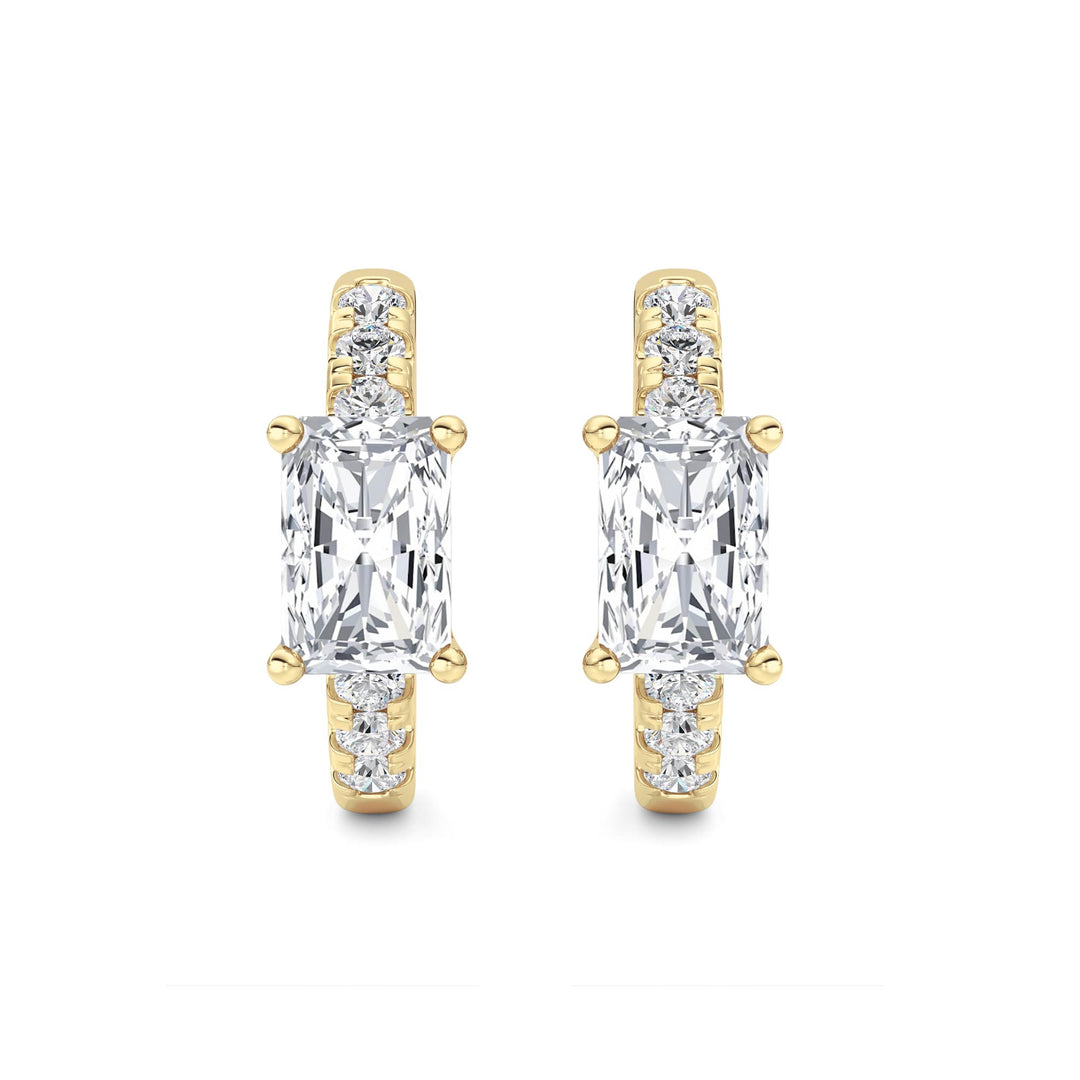 1.5CTW Radiant Shaped Lab Grown Diamond (G/VS) Solitare Accent Huggie Earrings in 14K Gold