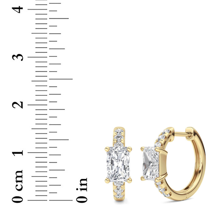 1.5CTW Radiant Shaped Lab Grown Diamond (G/VS) Solitare Accent Huggie Earrings in 14K Gold