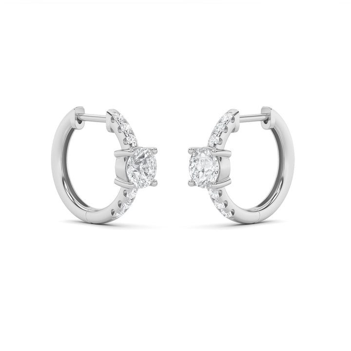 1.5CTW Round Shaped Lab Grown Diamond (F/VS) Solitare Accent Huggie Earrings in 14K Gold