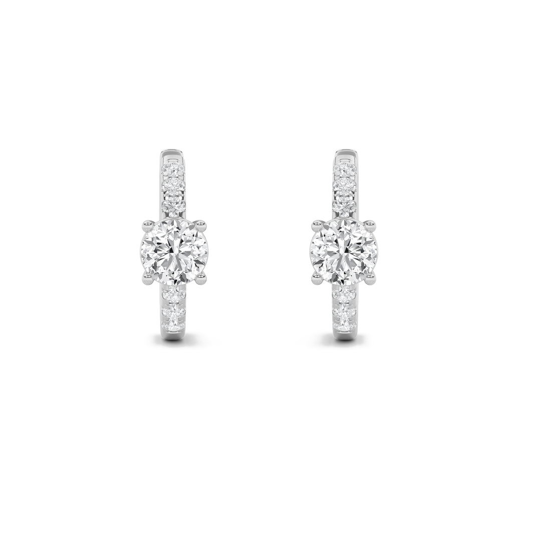 1.5CTW Round Shaped Lab Grown Diamond (F/VS) Solitare Accent Huggie Earrings in 14K Gold