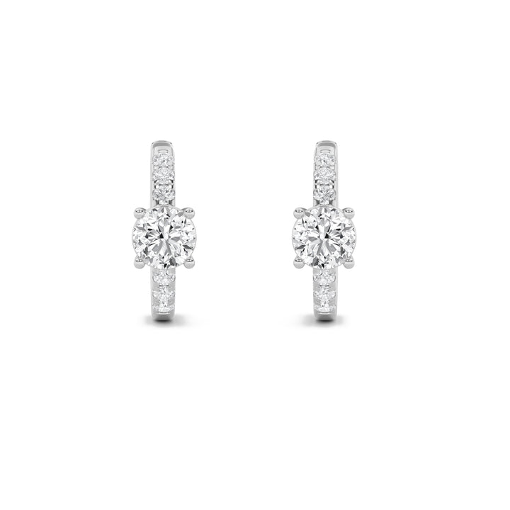 1.5CTW Round Shaped Lab Grown Diamond (F/VS) Solitare Accent Huggie Earrings in 14K Gold
