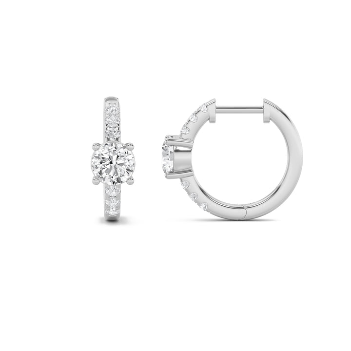 1.5CTW Round Shaped Lab Grown Diamond (G/VS) Solitare Accent Huggie Earrings in 14K Gold