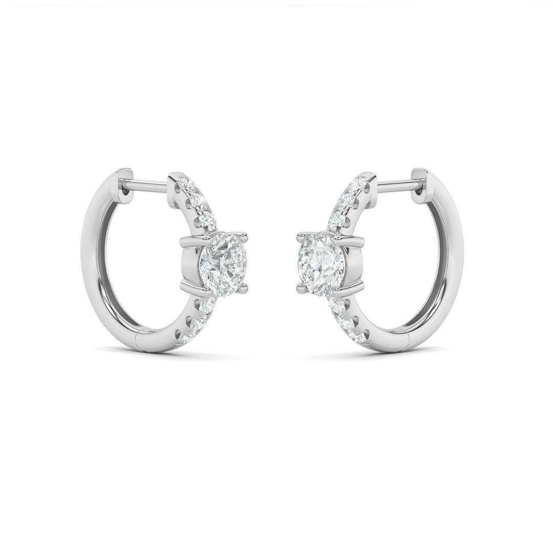 1.5CTW Round Shaped Lab Grown Diamond (G/VS) Solitare Accent Huggie Earrings in 14K Gold