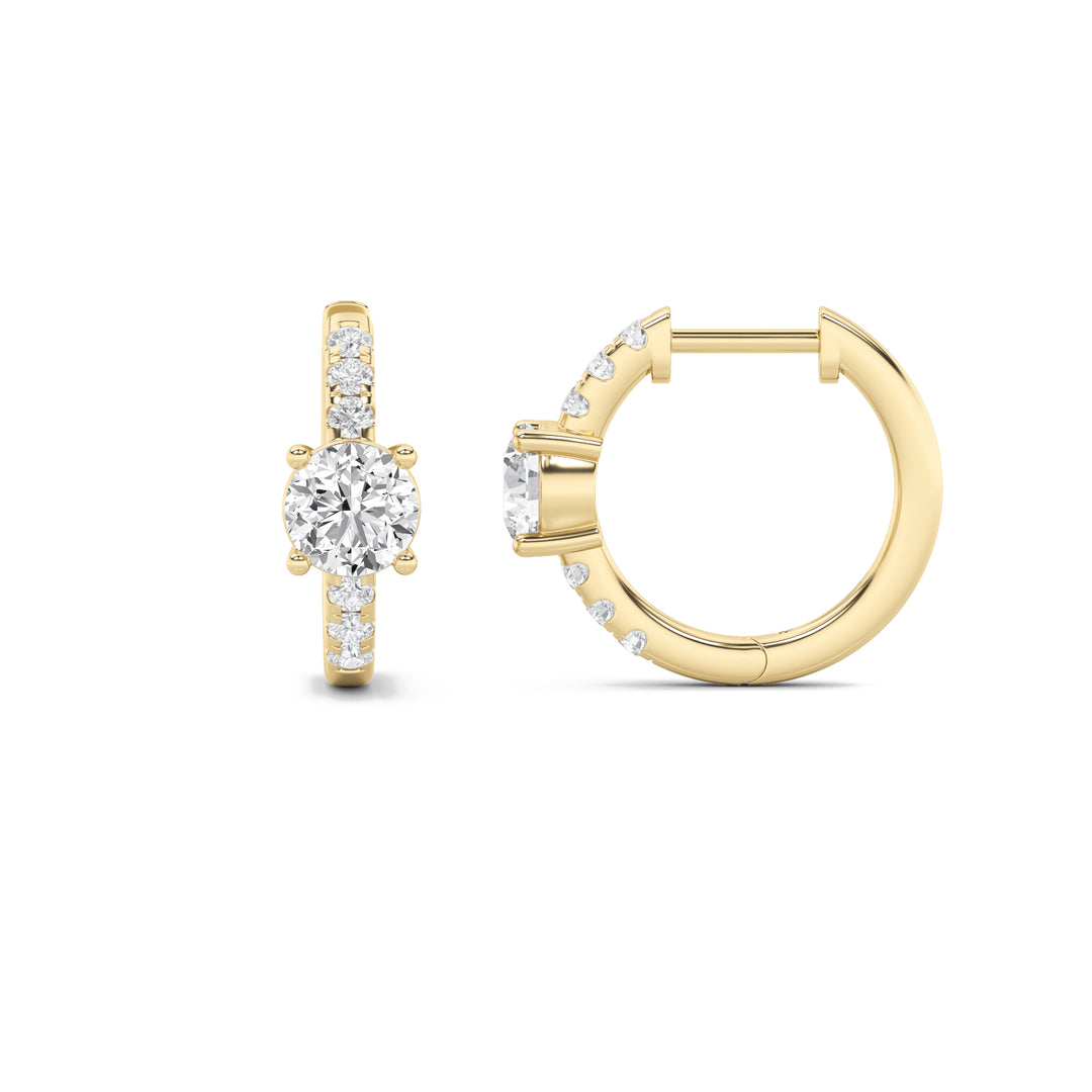 1.5CTW Round Shaped Lab Grown Diamond (F/VS) Solitare Accent Huggie Earrings in 14K Gold