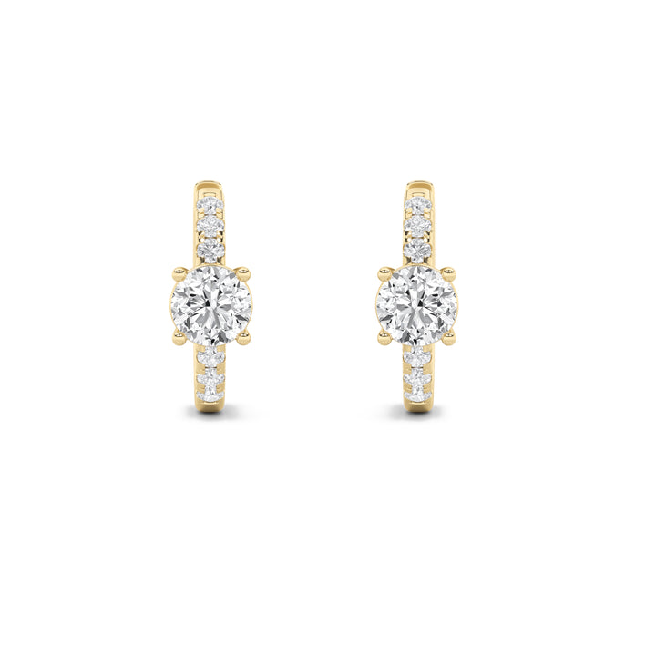 1.5CTW Round Shaped Lab Grown Diamond (F/VS) Solitare Accent Huggie Earrings in 14K Gold