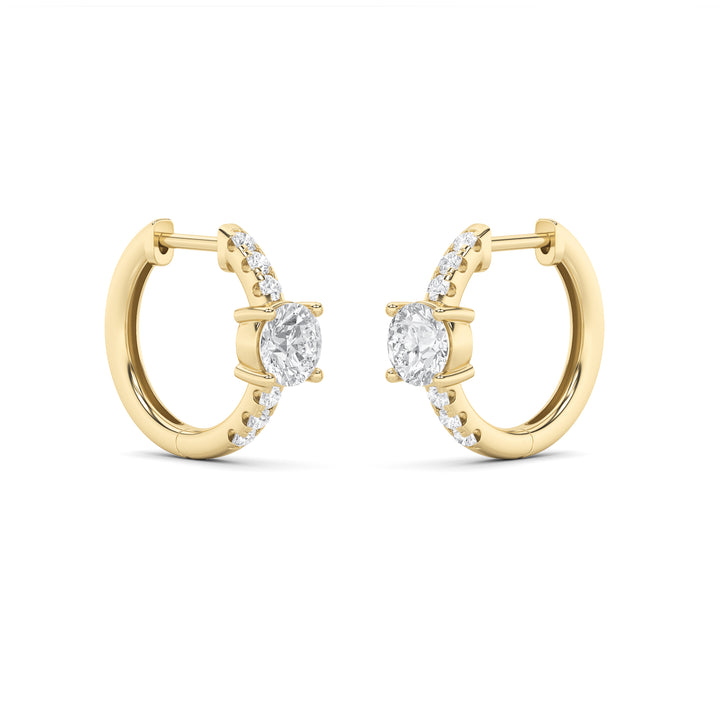 1.5CTW Round Shaped Lab Grown Diamond (G/VS) Solitare Accent Huggie Earrings in 14K Gold