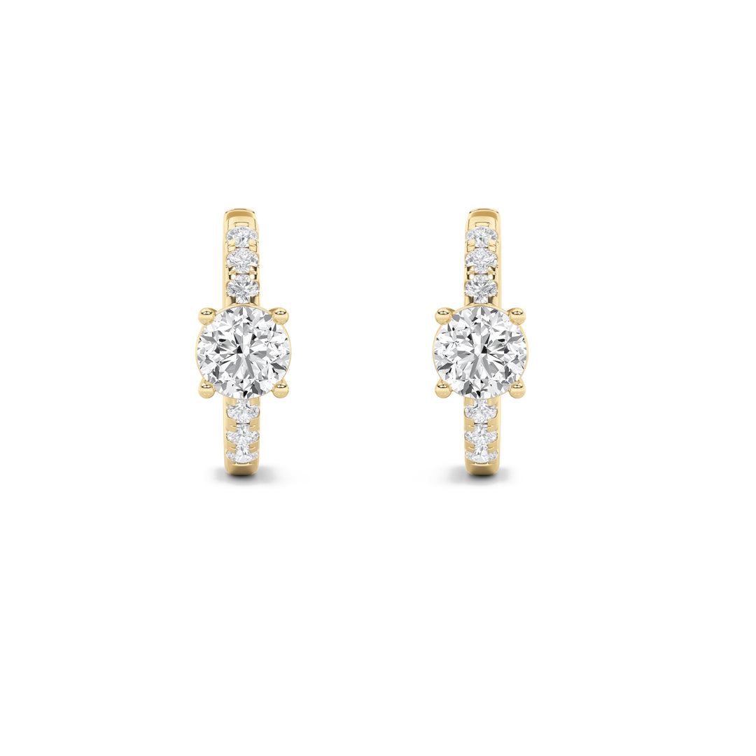 1.5CTW Round Shaped Lab Grown Diamond (G/VS) Solitare Accent Huggie Earrings in 14K Gold