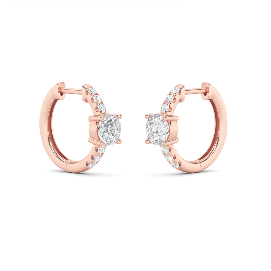 1.5CTW Round Shaped Lab Grown Diamond (F/VS) Solitare Accent Huggie Earrings in 14K Gold