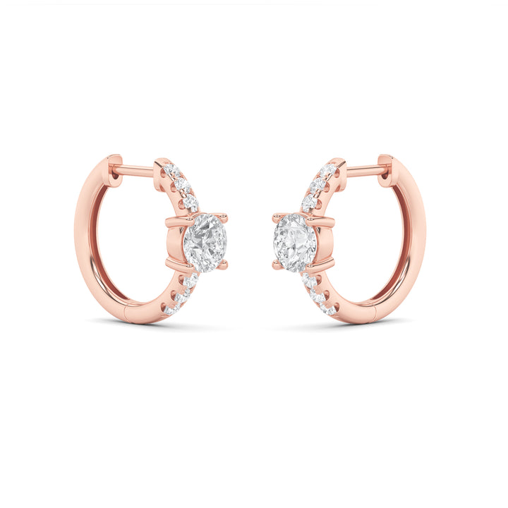 1.5CTW Round Shaped Lab Grown Diamond (F/VS) Solitare Accent Huggie Earrings in 14K Gold