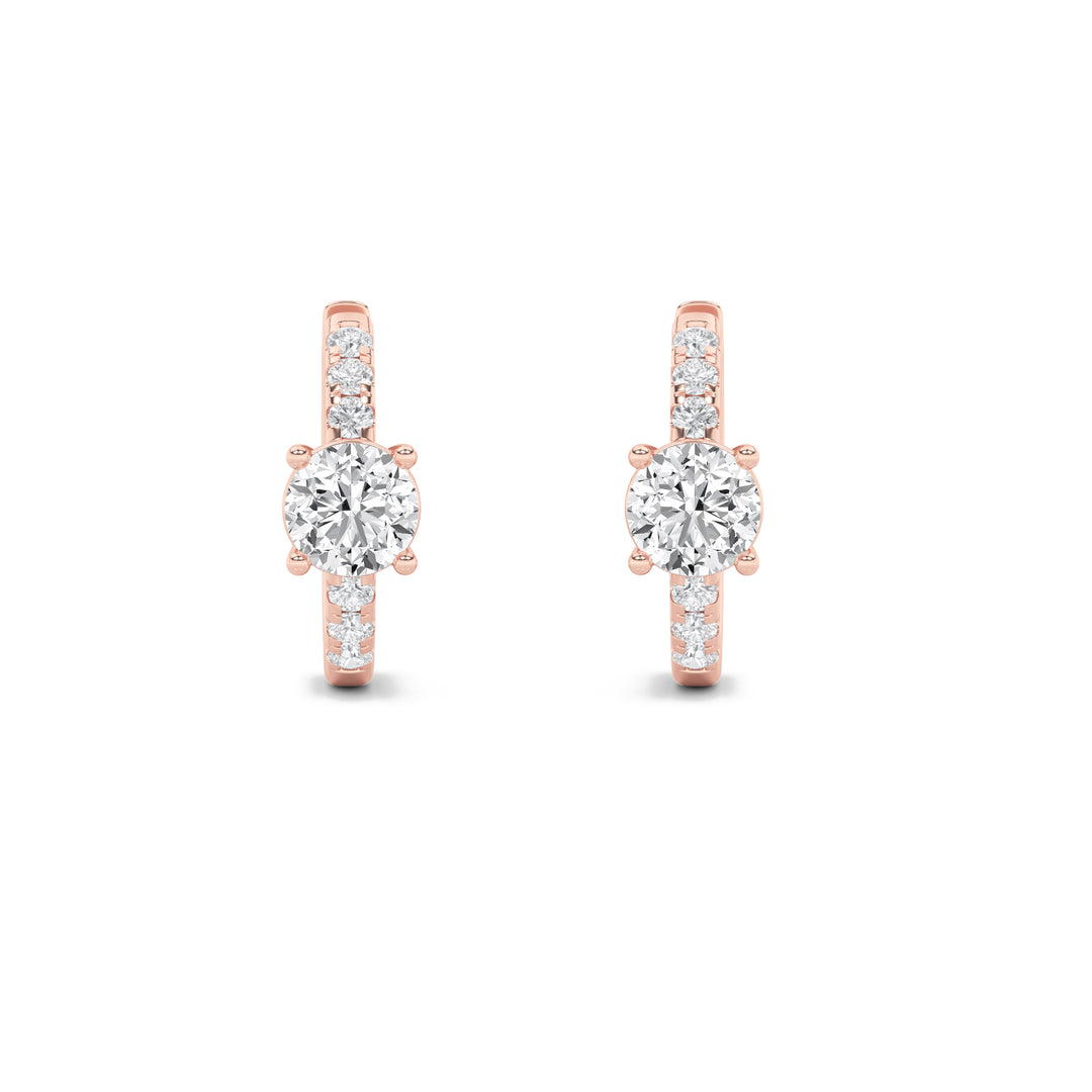 1.5CTW Round Shaped Lab Grown Diamond (F/VS) Solitare Accent Huggie Earrings in 14K Gold