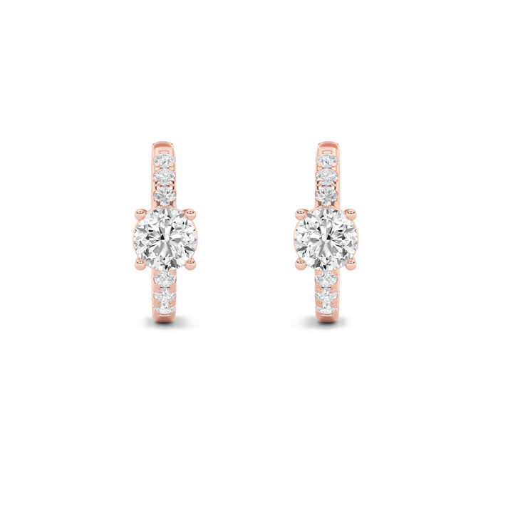1.5CTW Round Shaped Lab Grown Diamond (F/VS) Solitare Accent Huggie Earrings in 14K Gold
