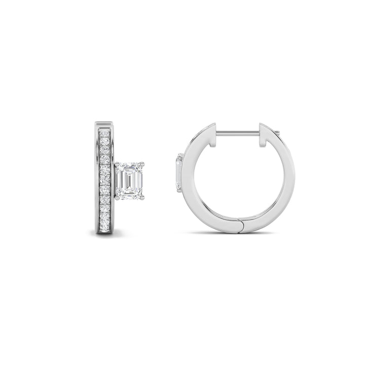 1.25CTW Emerald Shaped Lab Grown Diamond (F/VS) Accented Huggie Earrings in 14K Gold