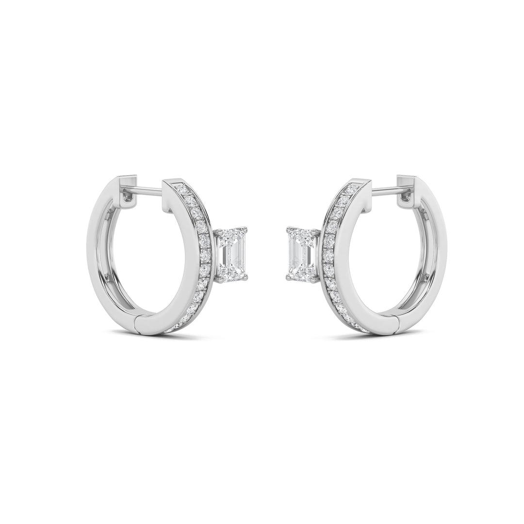 1.25CTW Emerald Shaped Lab Grown Diamond (F/VS) Accented Huggie Earrings in 14K Gold