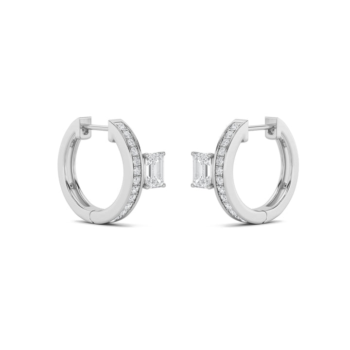 1.25CTW Emerald Shaped Lab Grown Diamond (F/VS) Accented Huggie Earrings in 14K Gold