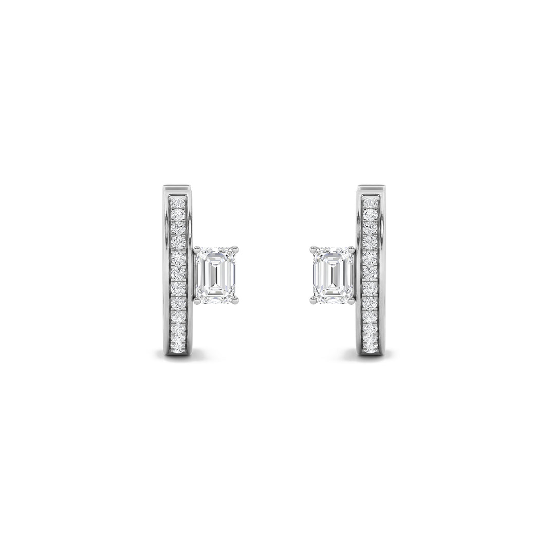 1.25CTW Emerald Shaped Lab Grown Diamond (F/VS) Accented Huggie Earrings in 14K Gold