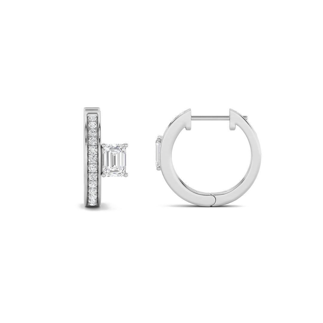 1.25CTW Emerald Shaped Lab Grown Diamond (G/VS) Accented Huggie Earrings in 14K Gold