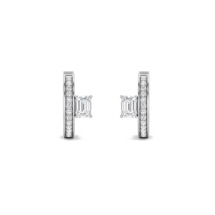 1.25CTW Emerald Shaped Lab Grown Diamond (G/VS) Accented Huggie Earrings in 14K Gold