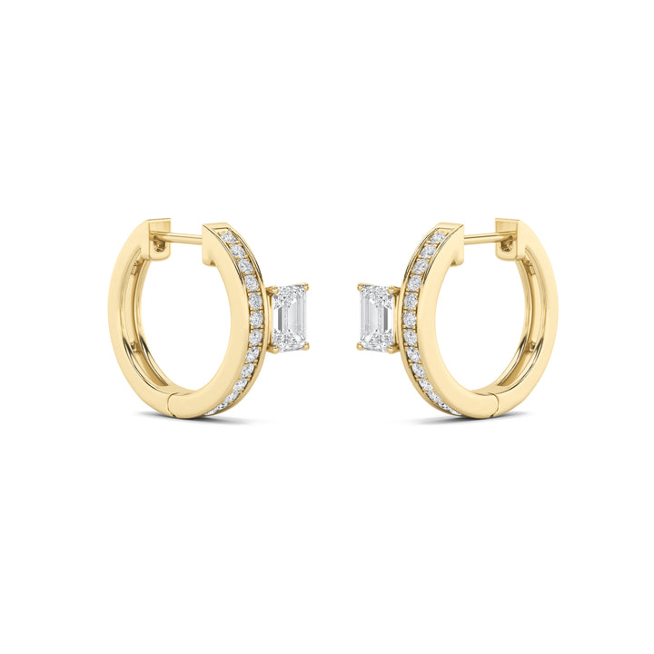 1.25Cttw Emerald Shaped Lab Grown Diamond (F/VS) Accented Huggie Earrings in 14K Yellow Gold