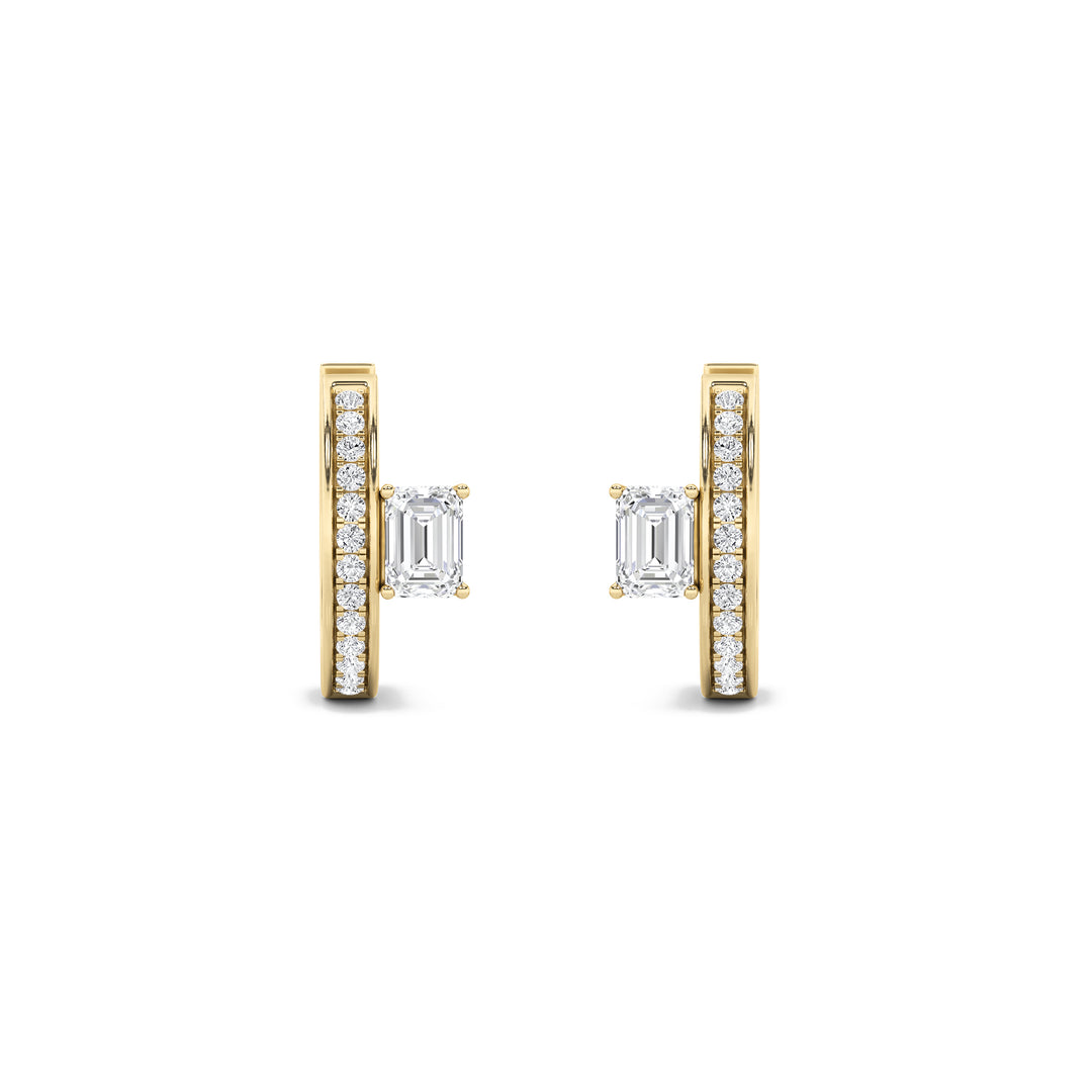 1.25Cttw Emerald Shaped Lab Grown Diamond (F/VS) Accented Huggie Earrings in 14K Yellow Gold