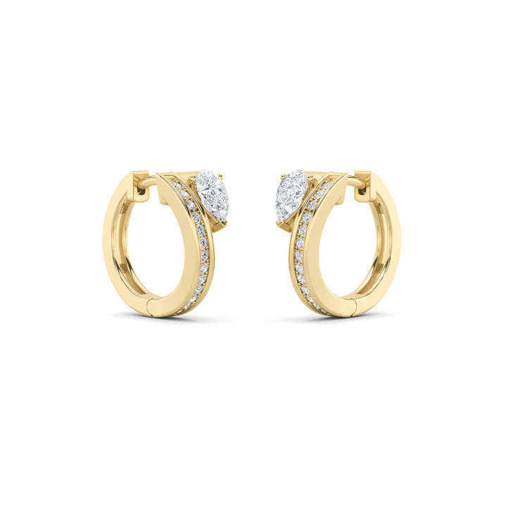 1.25Cttw Pear Shaped Lab Grown Diamond (F/VS) Accented Huggie Earrings in 14K Yellow Gold