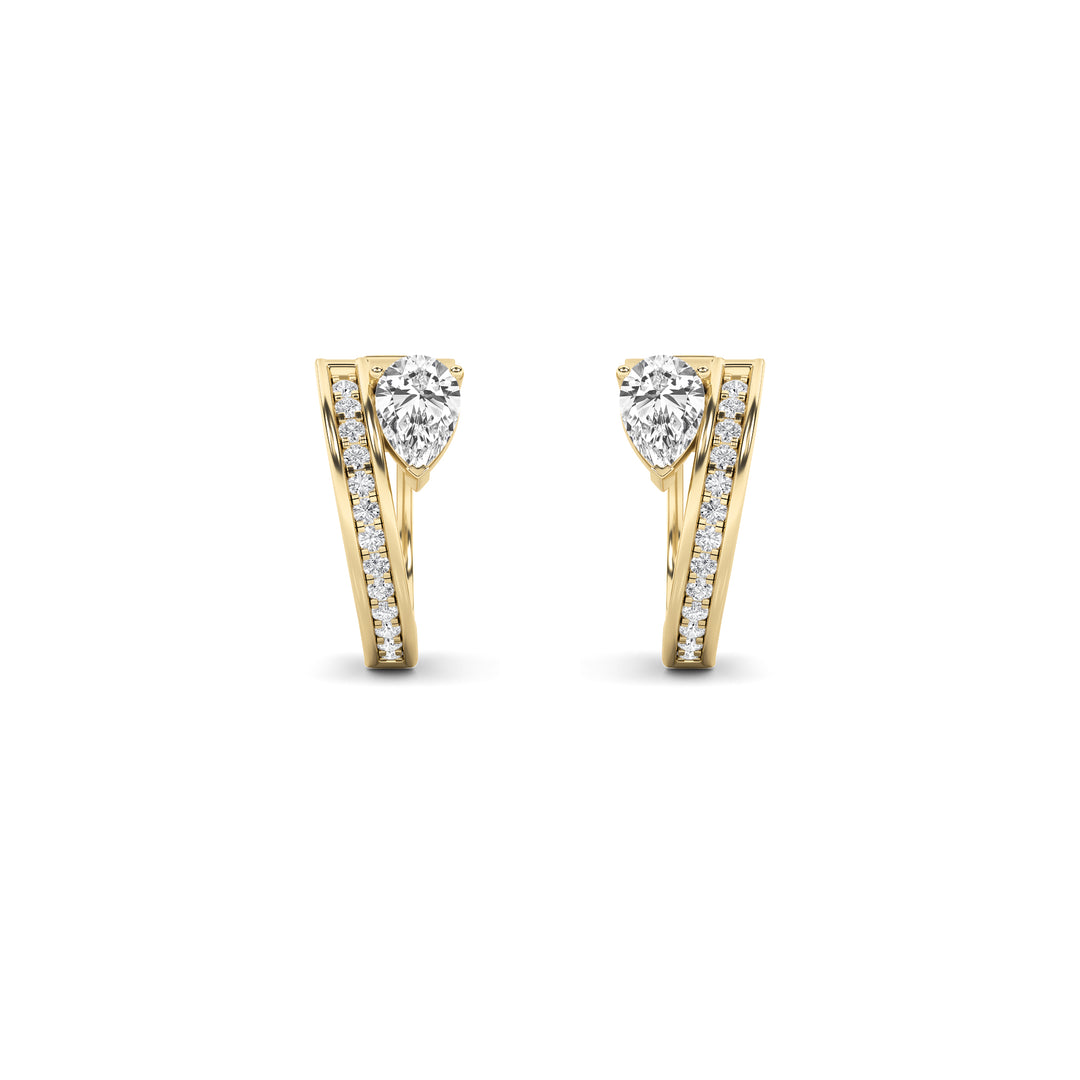 1.25Cttw Pear Shaped Lab Grown Diamond (F/VS) Accented Huggie Earrings in 14K Yellow Gold
